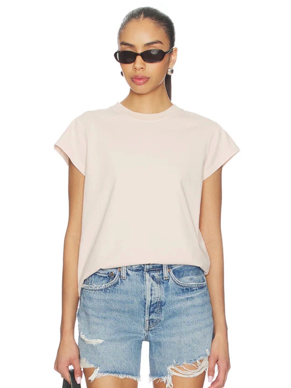 AGOLDE Soft Pink Bryce Cap Sleeve Tee Relaxed Style Minimalist Cotton Top Crew L